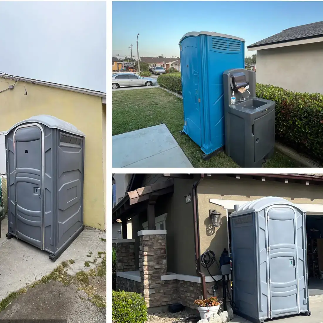 Porta potty beside a home during a remodel, the kind of setup we deliver in Gainesville