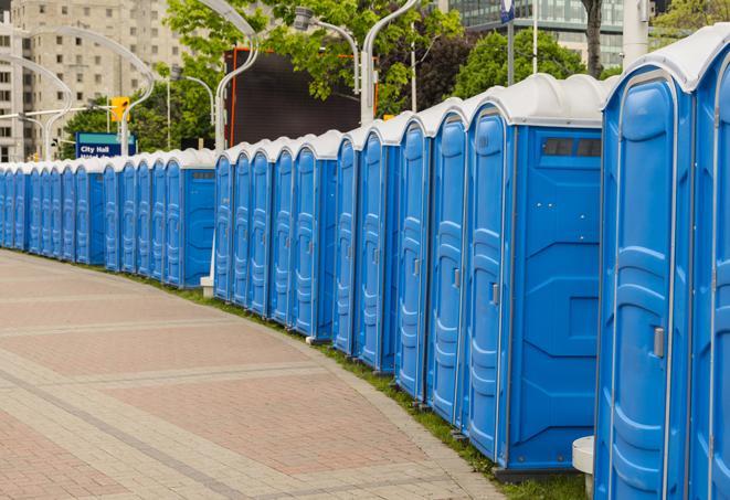 Seasonal porta potty units set up at a Palatka, Florida venue